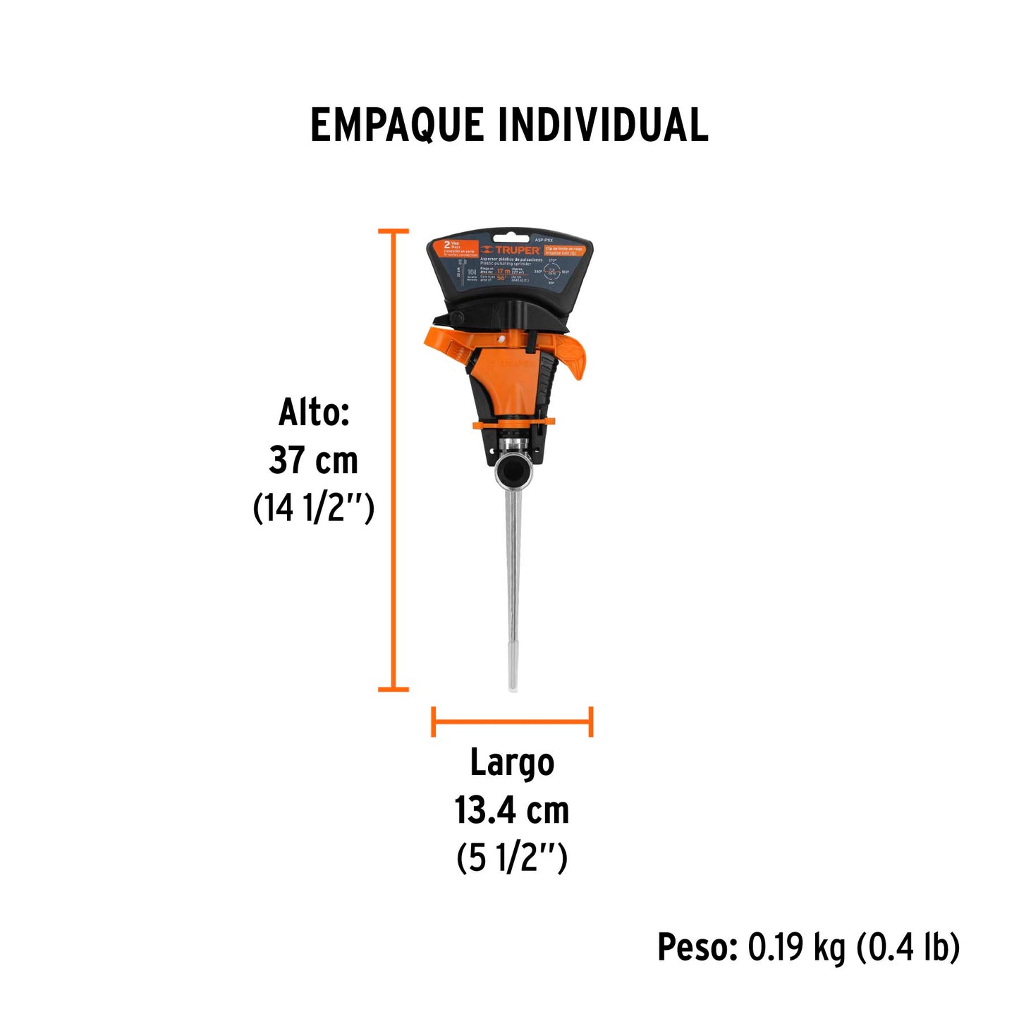 TRUPER, 230m² (2450sq ft) two-way plast. pulsating sprinkler