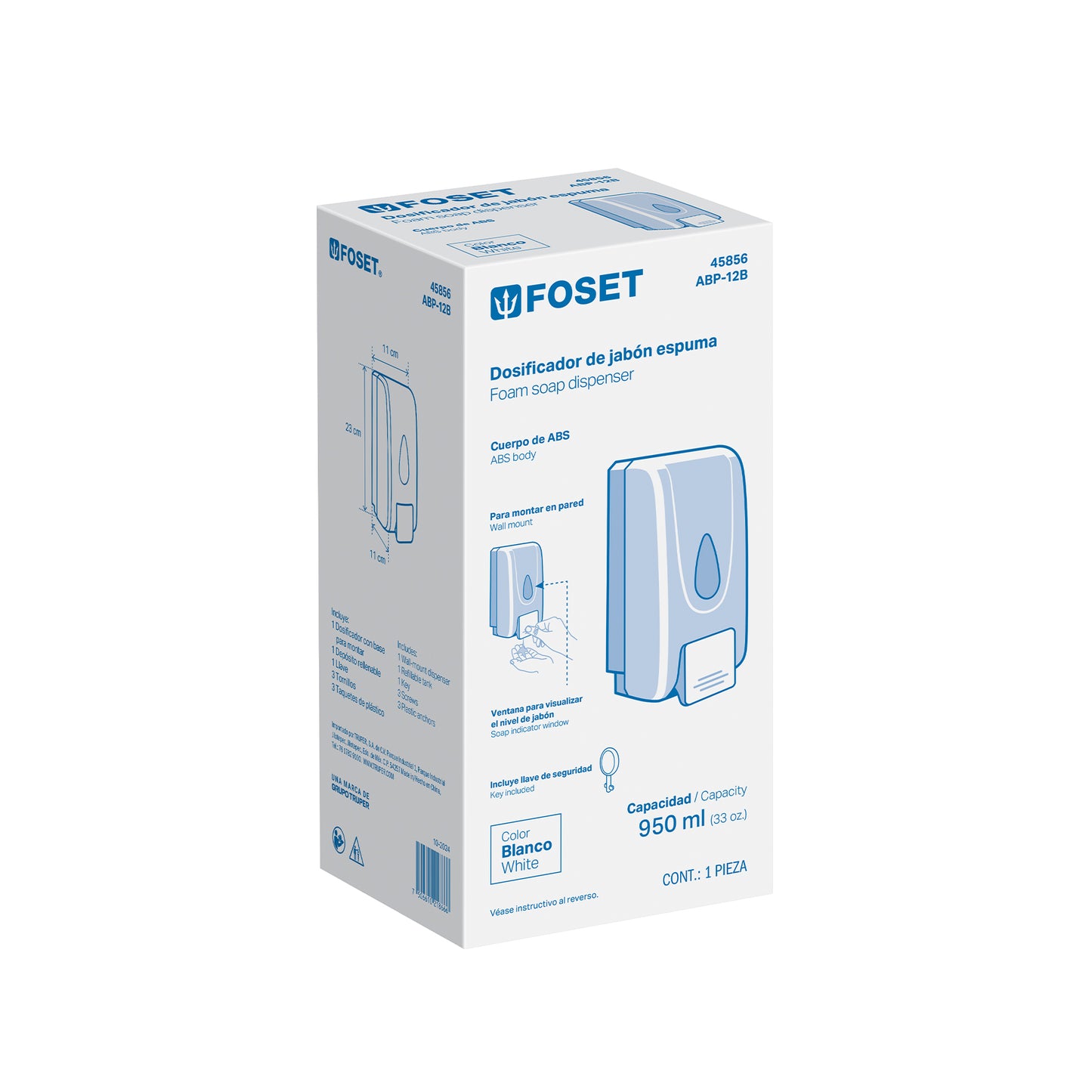 Dosificador de ABS para jabón espuma, blanco, FOSET