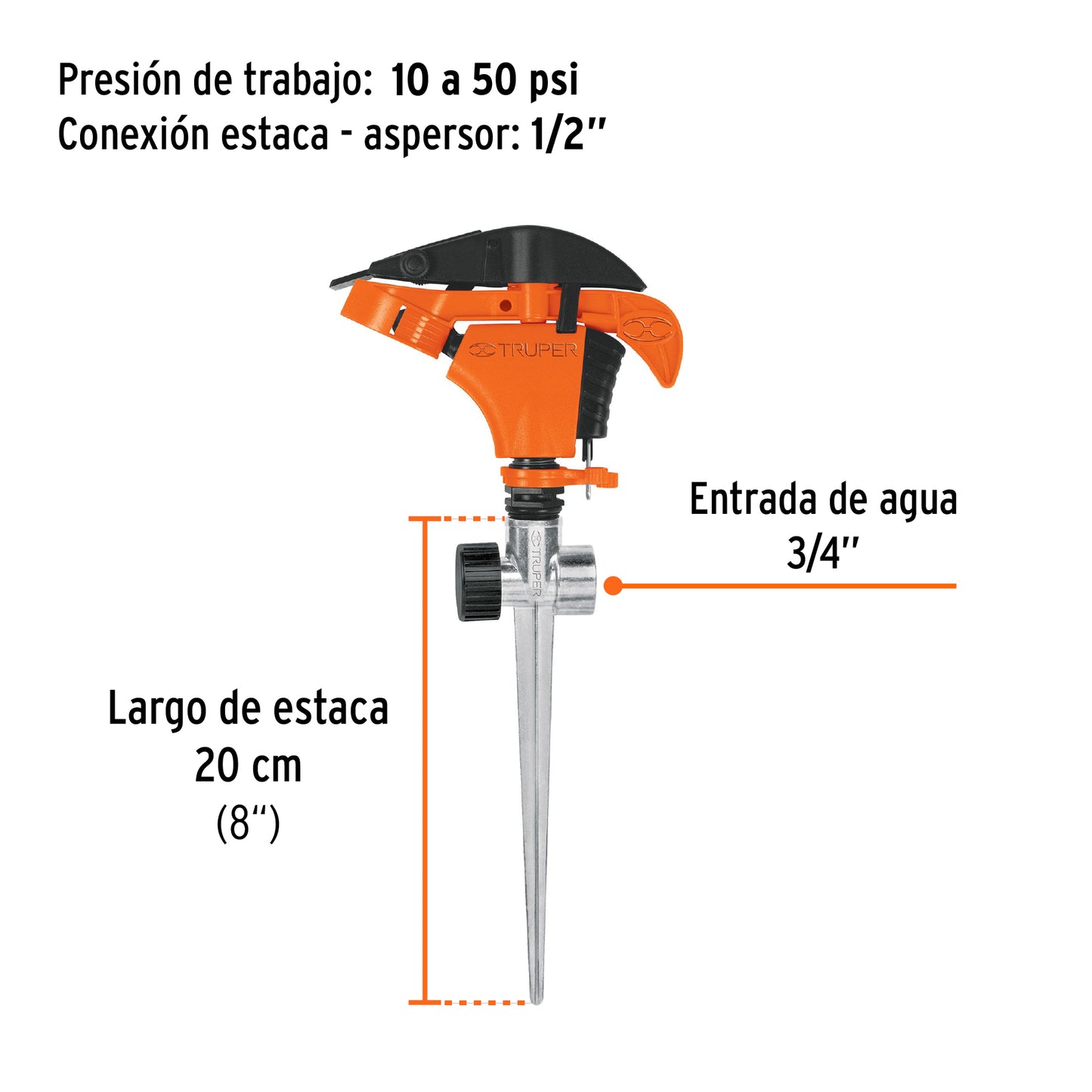 TRUPER, 230m² (2450sq ft) two-way plast. pulsating sprinkler