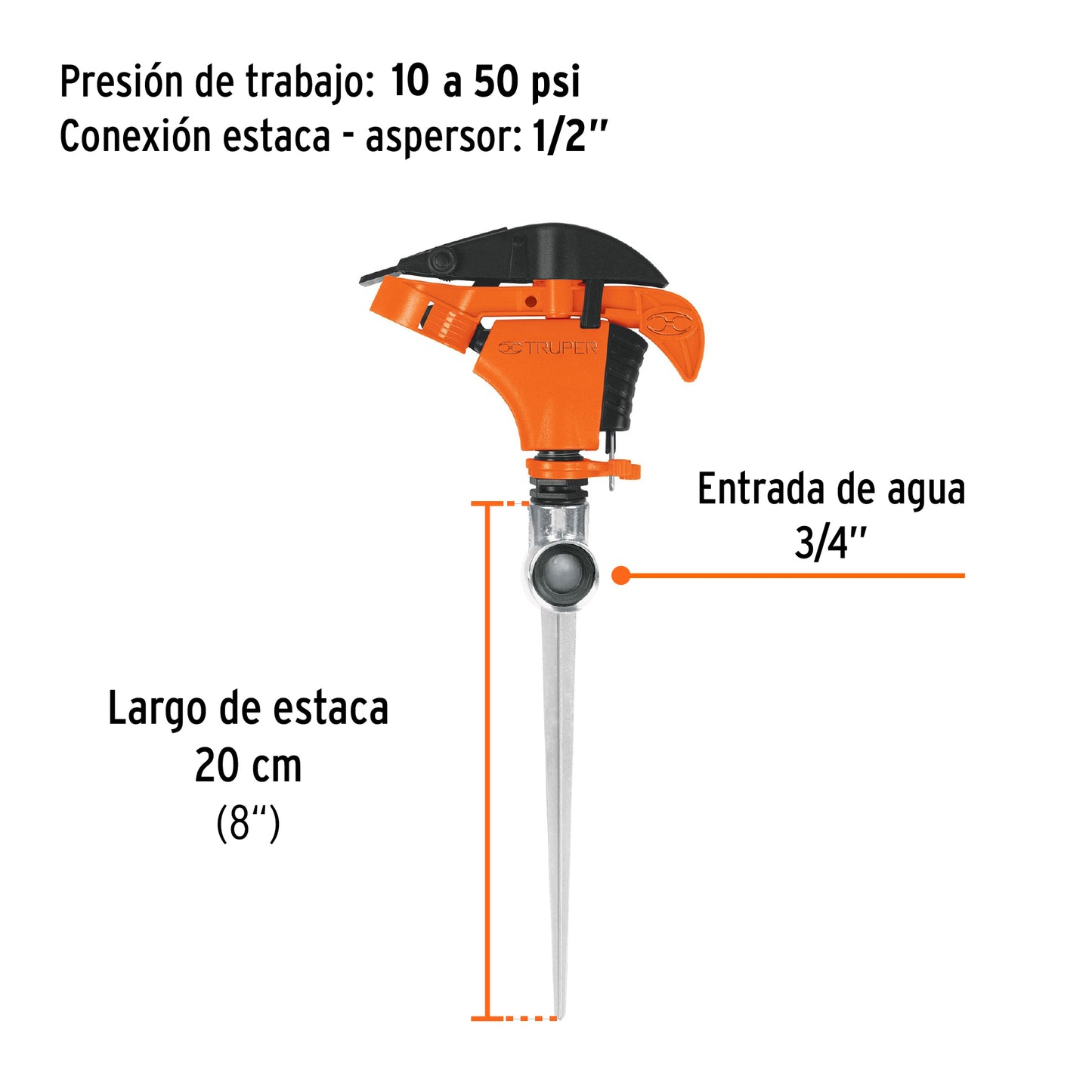 TRUPER, 230m² (2450sq ft) one-way plast. pulsating sprinkler