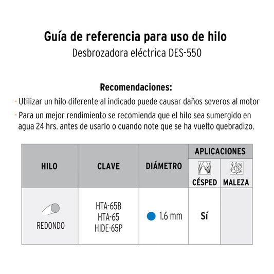 Desbrozadora eléctrica 550 W mango "D", 13" corte, Truper