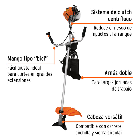 Desmalezadora a gasolina 63 cc mango tipo "bici", 17" corte